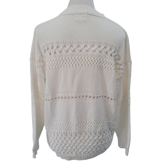 Dee Elly Size M Open Knit Cream Crewneck Sweater Boho Cottagecore Cozy Fall - Picture 3 of 6